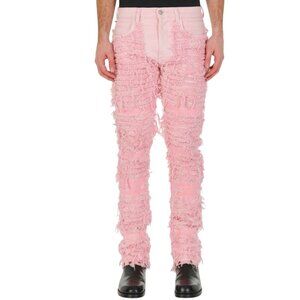 1017 ALYX 9SM Blackmeans Pink Shredded Distressed Denim Jeans Rare Color NWT 34